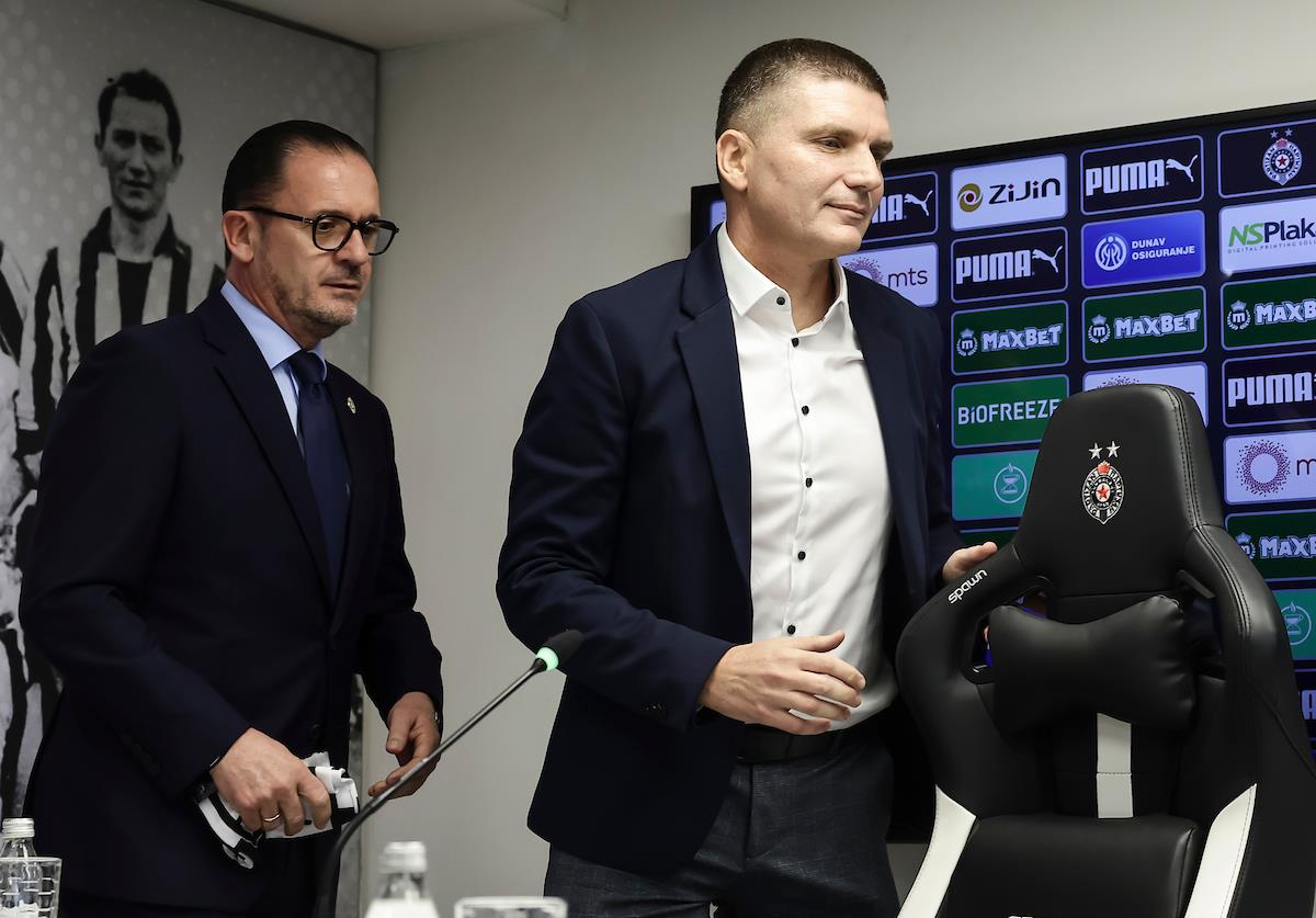 Srđan Blagojević i Predrag Mijatović na promociji u FK Partizan