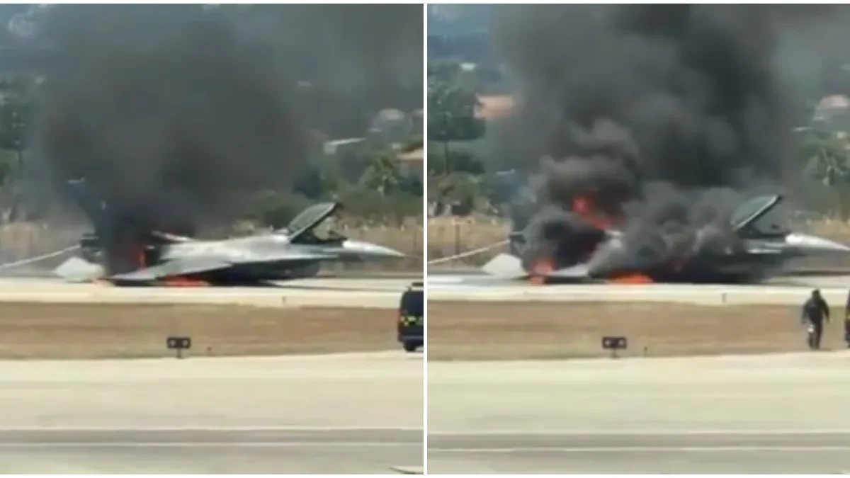 Drama na Zakintosu! F-16 se zapalio u vazduhu, vatra kulja na pisti, letovi otkazani! (VIDEO)