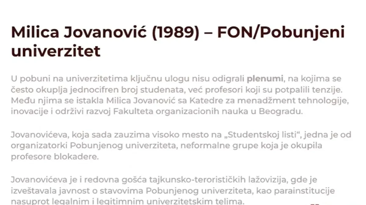  Ko su blokaderi na listi? Milica Jovanović